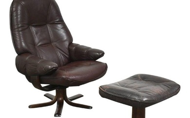 I'm Danish Modern Leather Lounge Chair and Ottoman by Stouby