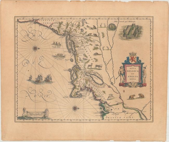 Important Map of Colonial New England and the Mid-Atlantic, "Nova Belgica et Anglia Nova", Blaeu, Willem