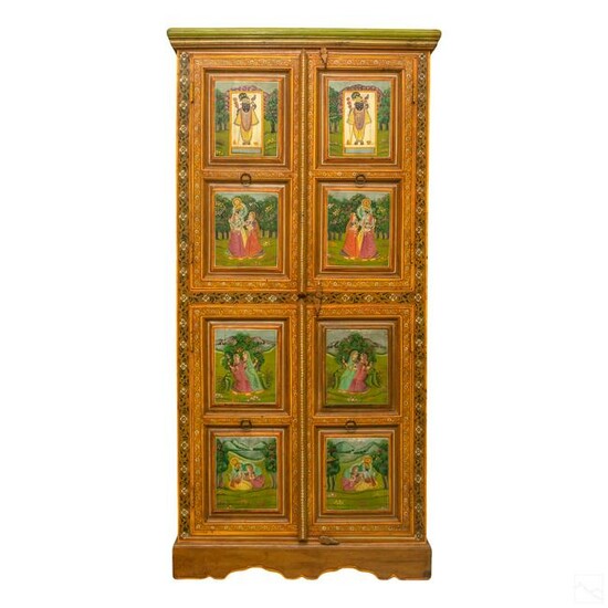 Indo Persian Hand Painted Wooden Storage Cabinet