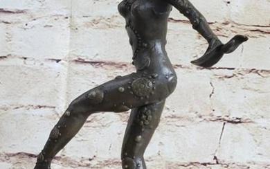 Inspired Art Deco Bronze Dancer Figure Statue Sculpture On Marble Base - 12" x 9"