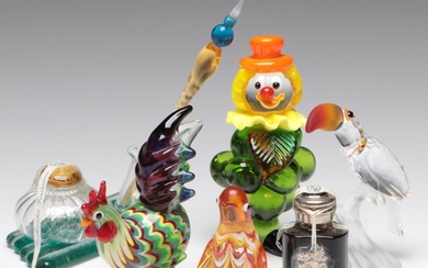 Italian Art Glass Figurines With Inchiostro Finissimo Inkwell, Dip Pen, Ink Set