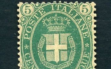 Italy Kingdom 1889 - 5 c. Savoy coat of arms, solid background - Sassone N. 44