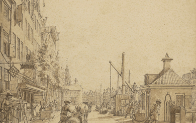 JACOB CATS (ALTONA 1741-1799 AMSTERDAM), Embarcadère de Leyde au Singel d'Amsterdam