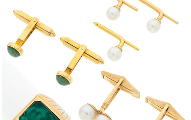 Jadeite Jade, Cultured Pearl, Green Hardstone, Gold Jewelry Stones:...
