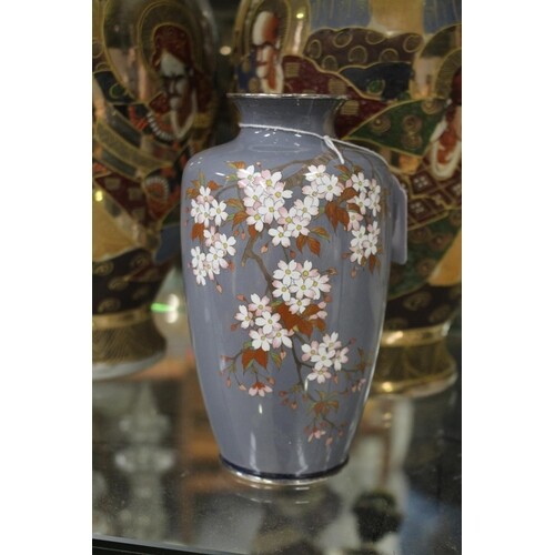 Japanese cloisonne enamel vase, decorated with cherry blosso...