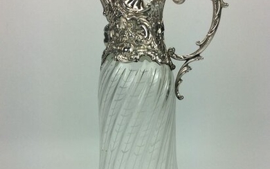 Jug, Crystal decanter with sterling silver frames (1) - .925 silver, crystal - Topazio FMT - Portugal - First half 20th century