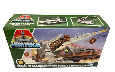 Kenner (c1989) Mega Force diecast V-Rocs Combat Vehicles including Thorhammer (Mobile Launch Complex) & Stratofortess (Air Superiority Bomber), both boxed (2)