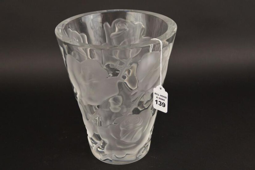 LALIQUE ISPAHAN ROSE CRYSTAL GLASS VASE. Frosted