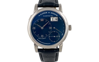 LANGE 1 Blue Series A very attractive and rare white gold Glashuette wristwatch with...