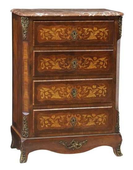 LOUIS XV STYLE MARBLE-TOP MARQUETRY CHEST