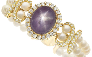 La Triomphe Purple Star Sapphire, Diamond, Gold Bracelet Stones:...