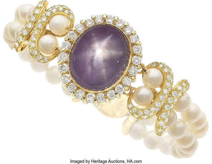 La Triomphe Purple Star Sapphire, Diamond, Gold Bracelet Stones:...