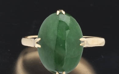 Ladies' Gold and Spinach Green Jadeite Jade Ring