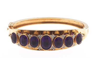 Ladies' Victorian Style Gold, Amethyst and Rose Cut Diamond Bangle