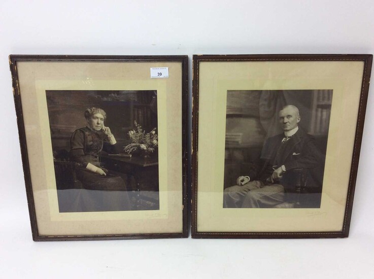 Lady Victoria Yarborough, third Countess of Yarborough (1841-1927) and her second husband John Maunsell Richardson Esq JP, DL ( 1846-1912) - pair portrait photographs signed by Lady Victoria and da...