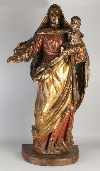 Large 17th century gilt church carved wood figure. Mary