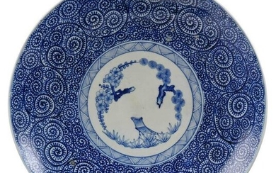 Large Asian Blue and White Porcelain Charger