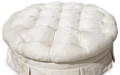 Large Circular Button Tufted Upholstered Ottoman