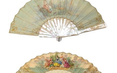 Late 19th/Early 20th Century Mother-of-Pearl Fan, painted with a scene...