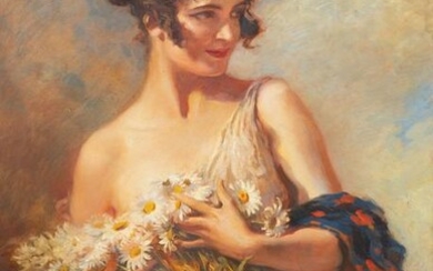 Leopold Schmutzler Young woman with daisies