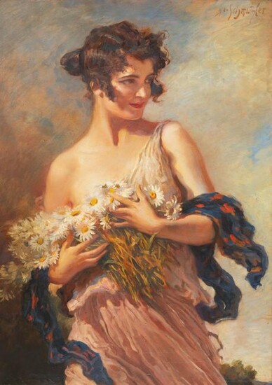 Leopold Schmutzler Young woman with daisies