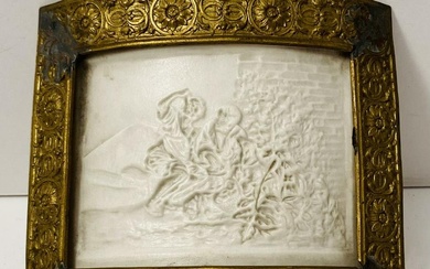 Lithopane antique brass framed scene