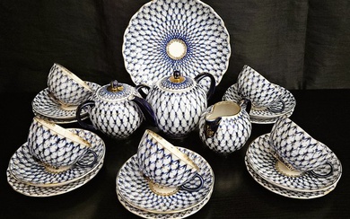 Lomonosov Imperial Porcelain Factory - Tea service - Cobalt Net - Porcelain