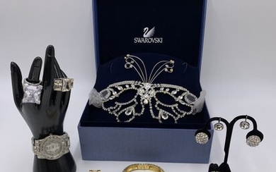 Lot of Swarovski Tiara & Costume Jewelry Rings, Watches, Earrings
