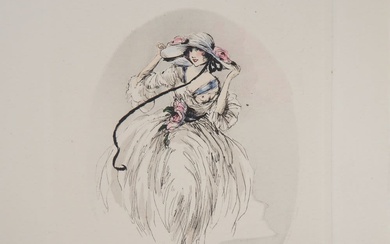 Louis ICART - Jeune femme au chapeau paré de roses