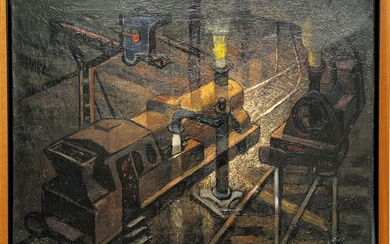 Louis TOFFOLI (1907-1999) "Vielles locomotives" Huile sur toile, signée en bas à droite 72,5 x...
