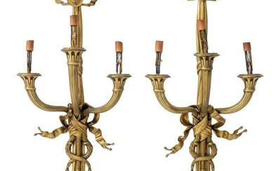 Louis XVI Style Ribbon-Tied Three-Light Sconces, 2