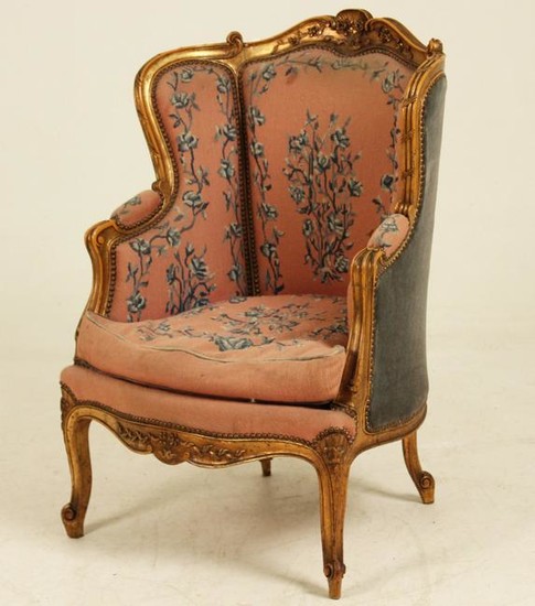 Louis xv style carved needlepoint bergere
