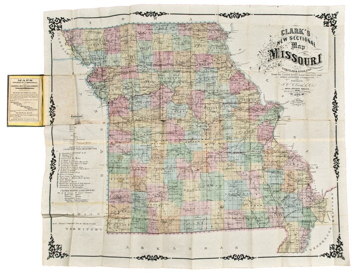 [MISSOURI] — J.C. CLARK & CO. | Clark's New Sectional Map of Missouri compiled & engraved from the United States land surveys and other reliable sources. St. Louis: J.C. Clark & Co., 1860