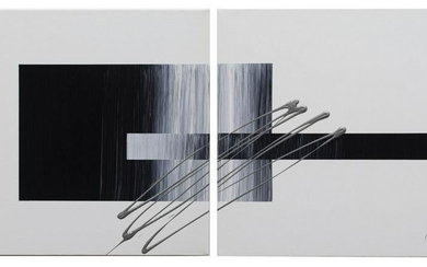 MODERN ABSTRACT MONOCHROMATIC PAINTING DIPTYCH