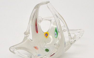MURANO GLASS POINTED VASE, WITH MILLEFIORI DETAILS, VINTAGE AROUND 1950S.