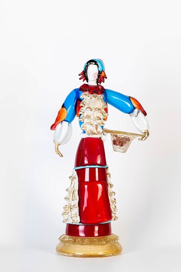 MURANO MANUFACTURE Woman in Traditional Venitian Costume, Early 1980...