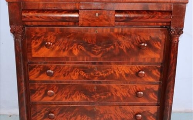 Mahogany Empire 7 drawer chest with column front