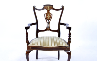 Mahogany and bone inlaid open armchair