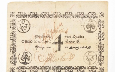[Manuscrits] [Billets de banque de la V.O.C.] Extrêmement rare lettre/manuscrit de la V.O.C. "Kas noot"...