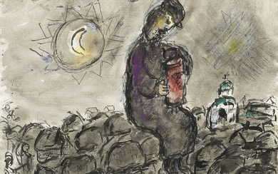Marc Chagall (1887-1985) Rabbin à la Torah sur les toits de Vitebsk