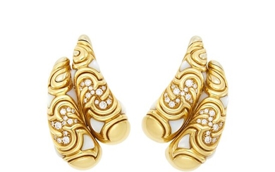 Marina B Pair of Gold, Mother-of-Pearl and Diamond Earclips