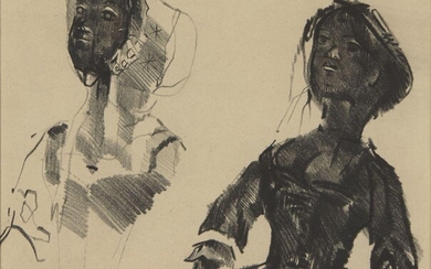 Mary Kessell, British 1914¬®1977 - Two female studies; charcoal and pencil on paper, 23.8 x 26.3 cm (ARR) Note: according to the inscription on the reverse of the frame, the work was exhibited at the Leicester Gallery, London either in 1957 or...