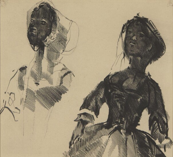 Mary Kessell, British 1914¬®1977 - Two female studies; charcoal and pencil on paper, 23.8 x 26.3 cm (ARR) Note: according to the inscription on the reverse of the frame, the work was exhibited at the Leicester Gallery, London either in 1957 or...