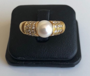 Mauboussin - 18 kt. Natural pearl, Yellow gold - Ring Pearl - Diamonds