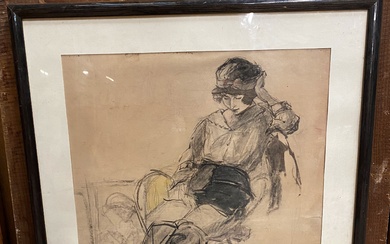 Maurice Henri HENSEL (1890-?) Femme à la lecture, 1914 Encre, lavis d'encre et fusain. Signée...