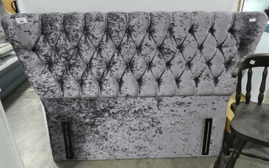 Metallic suede button back wing back headboardMetallic suede button back...