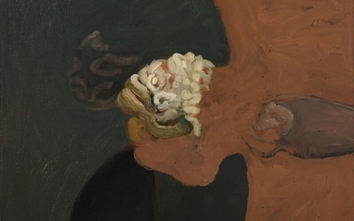 Michael Kvium: “Ødeland”, 1990. Signed, titled and dated on the reverse. Oil on canvas. 33×45 cm.