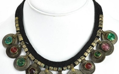 Middle Eastern Coin Necklace w Ruby & Emerald