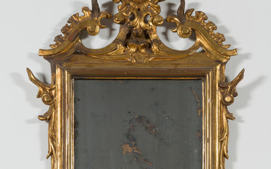Miroir en bois stuqué et doré. Style Rocaille. Italie, 19e...