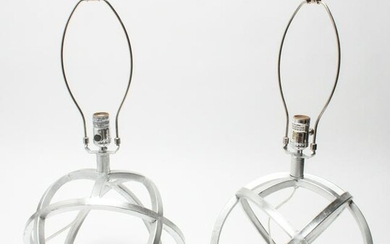 Modern Metal Orb Table Lamps, Pair